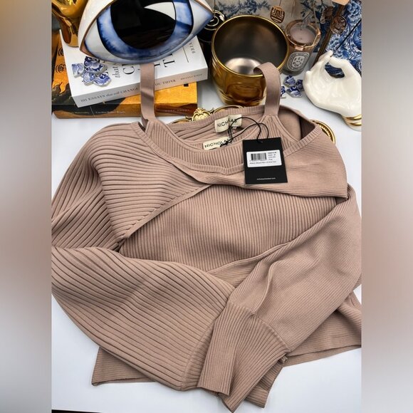 🆕 NICHOLAS 🧿 NWT Allison layered ribbed-knit top in Mushroom - SIZE M - Picture 8 of 12